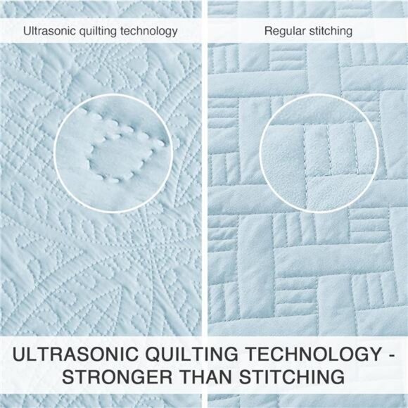 Twin Quilt Set Spa-Blue Bedspreads - Soft Bed Summer Quilt - Picture 3 of 14